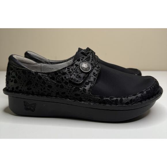 Alegria Dena Clog Womens EU 41 US 11 Black Embossed Leather Neoprene Dream Fit - Picture 1 of 10